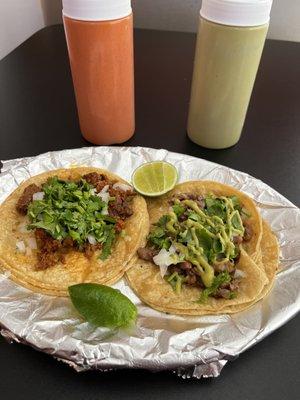 Asada taco and chorizo taco