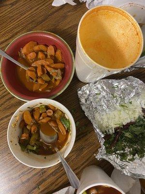 Caldo 7 mares solo pura zanahoria solo un pedacito de filete y unos 3 camarones