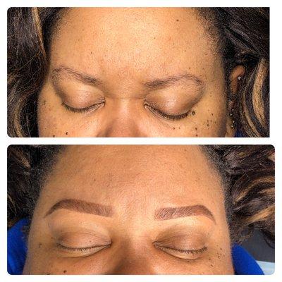 Before and after hybrid tint, shaping and waxing service