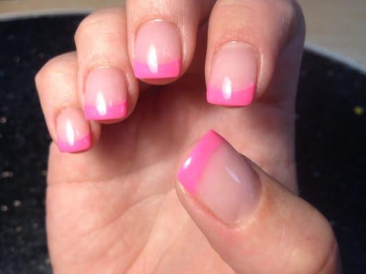 Pink on pink nails! Love this place and the people working I get my eyebrows done also and can't complain I never have a problem