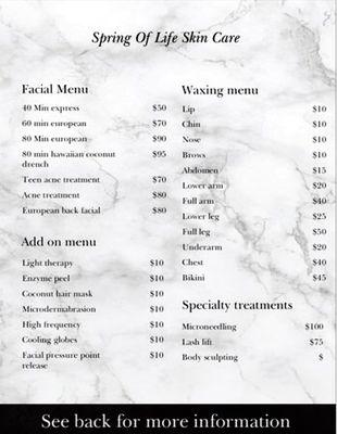 Menu listing