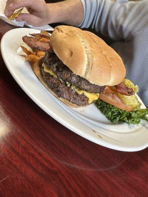 One pound double cheeseburger