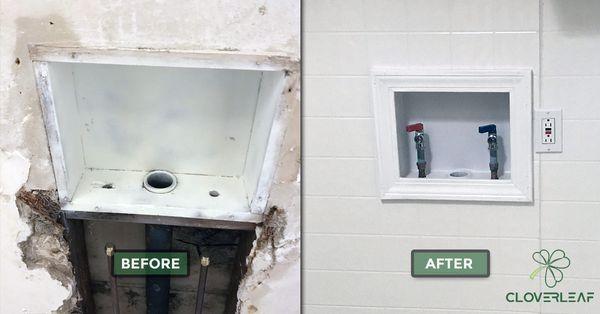 A water leak damaged the laundry water supply. We removed all damage and refinished supply lines.