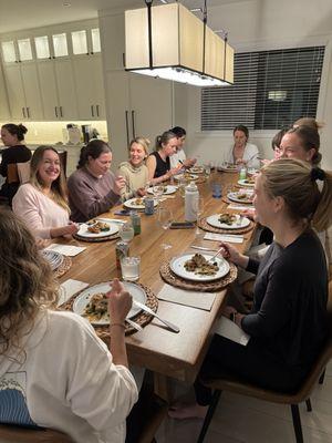 Yoga retreat enjoying fresh grouper and other fine delectables