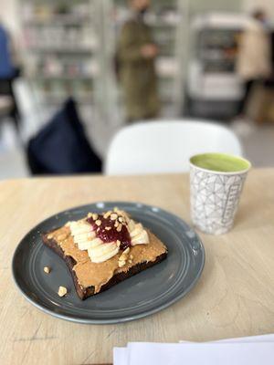 Matcha Cappuccino with oat milk and Peanut Butter and Jelly Tartine (VG)