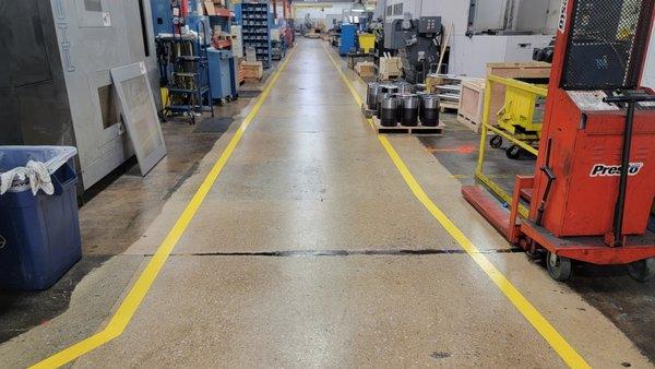 Manufacturing Facility Safety Corridor Concrete Gridning, Sealing and Line Marking - Cheetah Floor Systems. Inc.