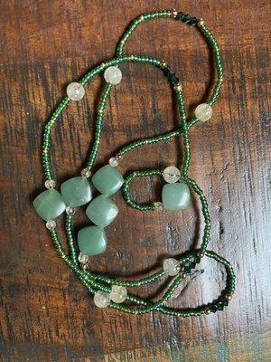 Made beautiful waist beads with high quality aventurine gemstones and green seed beads from Beadahs
