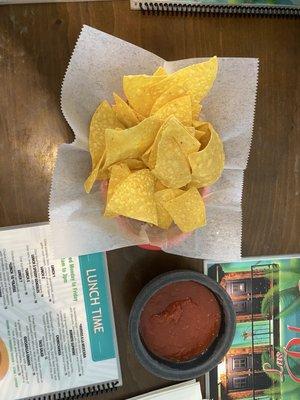 Chips and salsa, served seconds after being seated