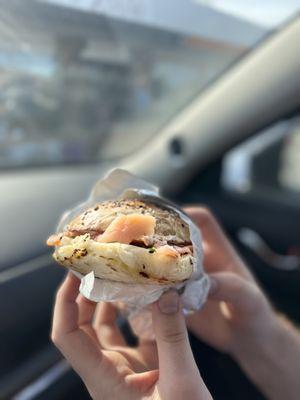 Lox, Cream Cheese, Tomato & Chives on an Everything Bagel