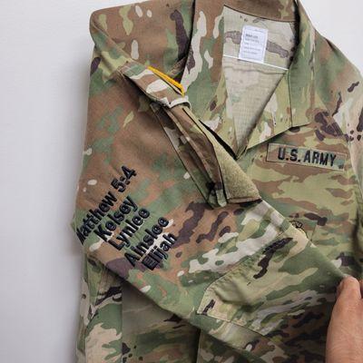 Stitched family names.