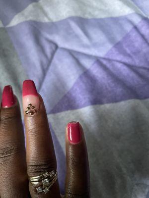 Obvious mistake on nails and color, broken nail one day after full set!