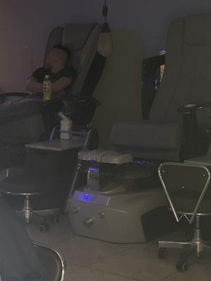Staff sleeping in pedicure area