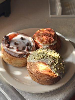 Cinn raisin, orange basil,and pistachio