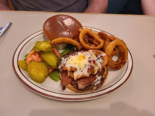 Colorado burger and onion rings