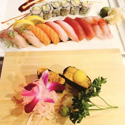 The sushi chef are very careful  and Sea urchin is very fresh