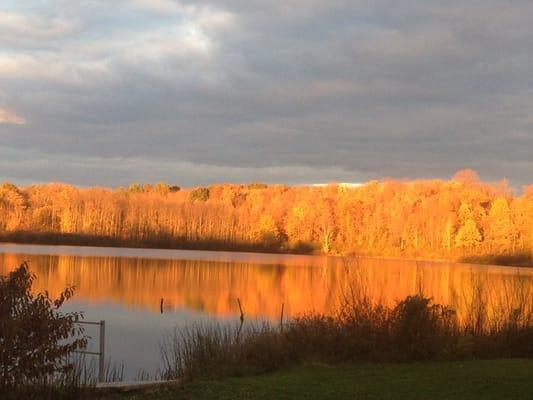 Fall foliage at sunset at Sunny Lake