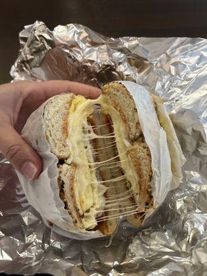 Egg and cheese sandwich with salt pepper ketchup