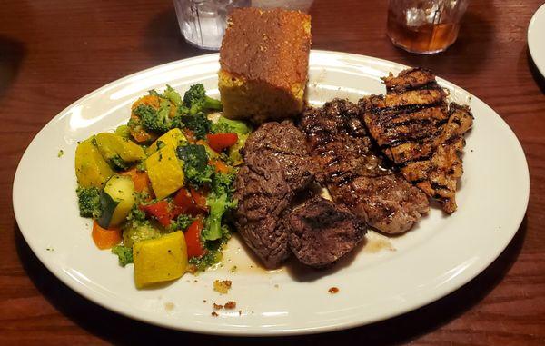Tavern mixed grill with steamed vegetables