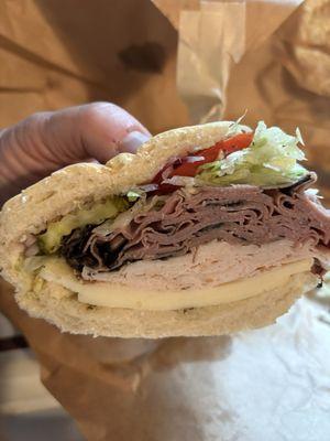This is a turkey and roast beef build your own sub. A third of the sandwich that I cut off the next picture.