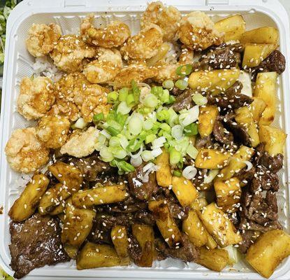 Teriyaki Mix&Match beef and shrimp+ add pineapple