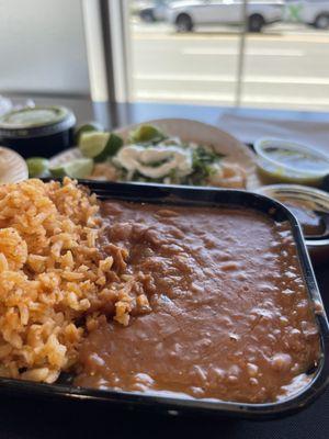 Rice and Beans and shrimp taco