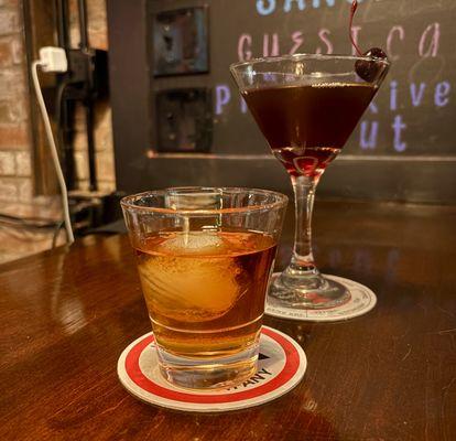 rye on rocks and a cocktail