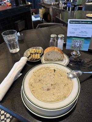 Clam Chowder with a Sprinkle or Ground Black Pepper--my compliments.