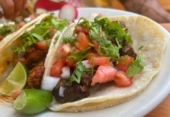 Chorizo and steak tacos