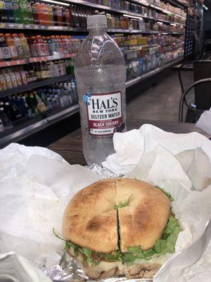 Seltzer Water & Honey Turkey Bagel Sandwich