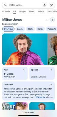 A Google search for 'Milton Jones'