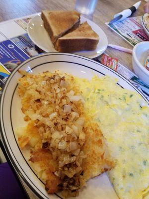 Veggie omelet no tomato, homefries w/onion