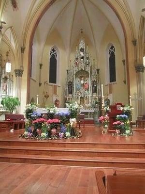 The alter decorated for Easter season.