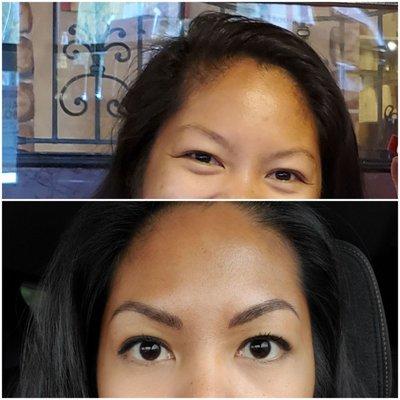 Before and after microblading. Bottom is right after first session.