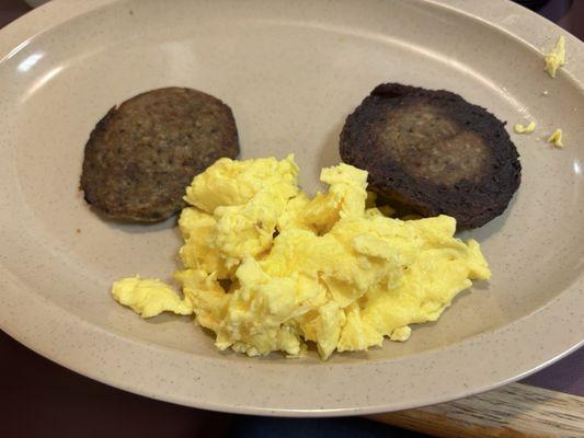 $7.49 for a little bit of eggs and 2 burnt sausage patties. That was it. This is way overpriced!