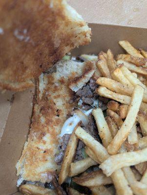 Missed the entire bread with the Philly. All the meat was under the fries.