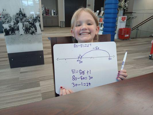 Working hard on subtraction skills with this sweet 2nd grader!