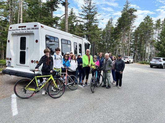 Terry's Orcas Is. Scenic Shuttle - took all 14 of us. Nice, spirited driver! See images for phone#. Use 'em!