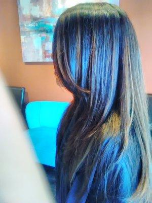 blue and copper highlights on deep brown base., soft layers