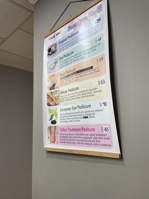 Pedicure menu