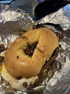 Steak Egg and cheese, Egg Bagel