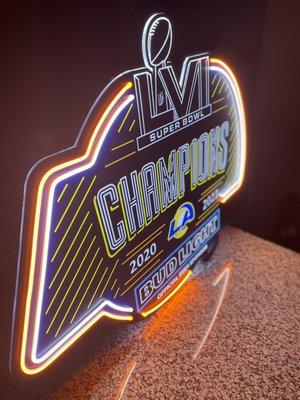 Los Angeles Rams 3ft x 2ft Super Bowl champions LED sign.