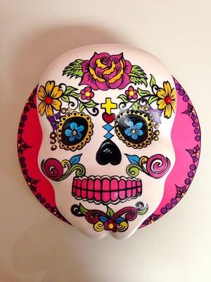 Hand painted and carved sugar skull sweet 16 cake