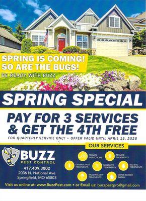 Spring Special for a limited time only! Now through April 15th New Quarterly Customers Buy 3, Get 1 Free!