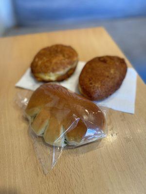 Matcha cream, custard donut, curry beef