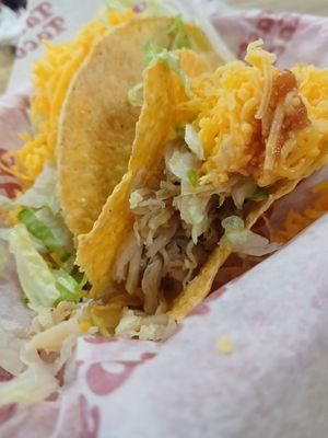 Chicken corn taco and bean corn taco