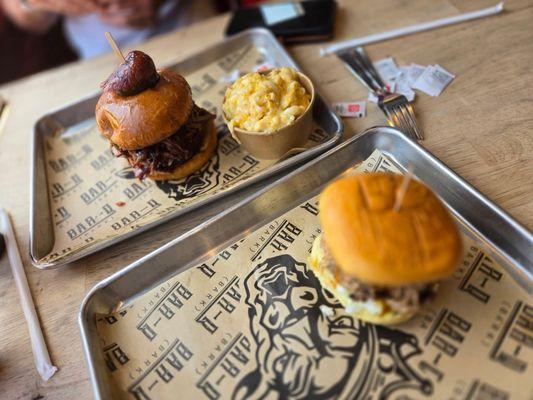 Pulled pork sandwich and the beef brisket with sausage!! So good