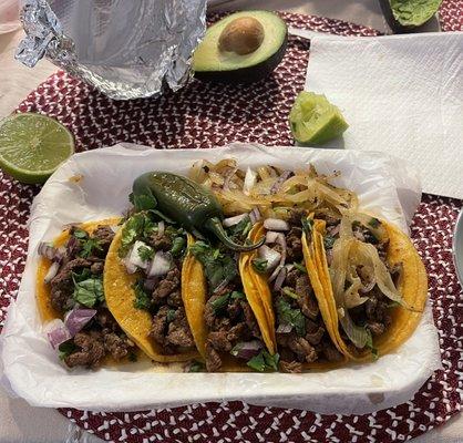 Asada Tacos with cilantro & onions