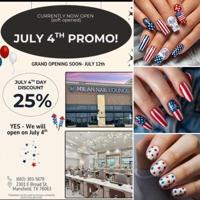 WE'LL OPEN ON JULY 4TH
Enjoy an exclusive promotion you don't want to miss:
%