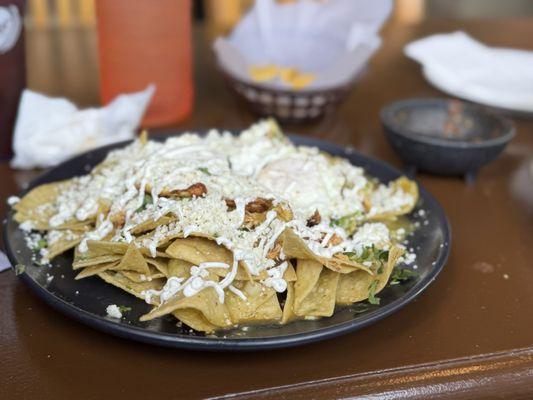 Pulled chicken chilaquiles