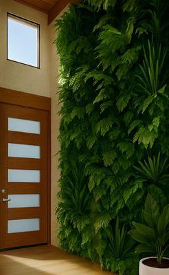 Our front entrance. Our door, window, materials for this vertical greenery, and floors purchased through EZ Auction.